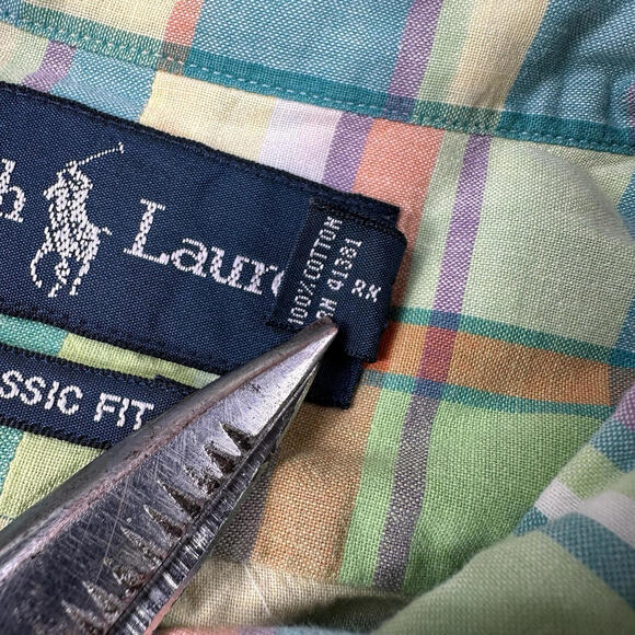 Ralph Lauren Shirt Mens XL Green Peach India Madras Plaid Summer Breezy - Picture 4 of 7